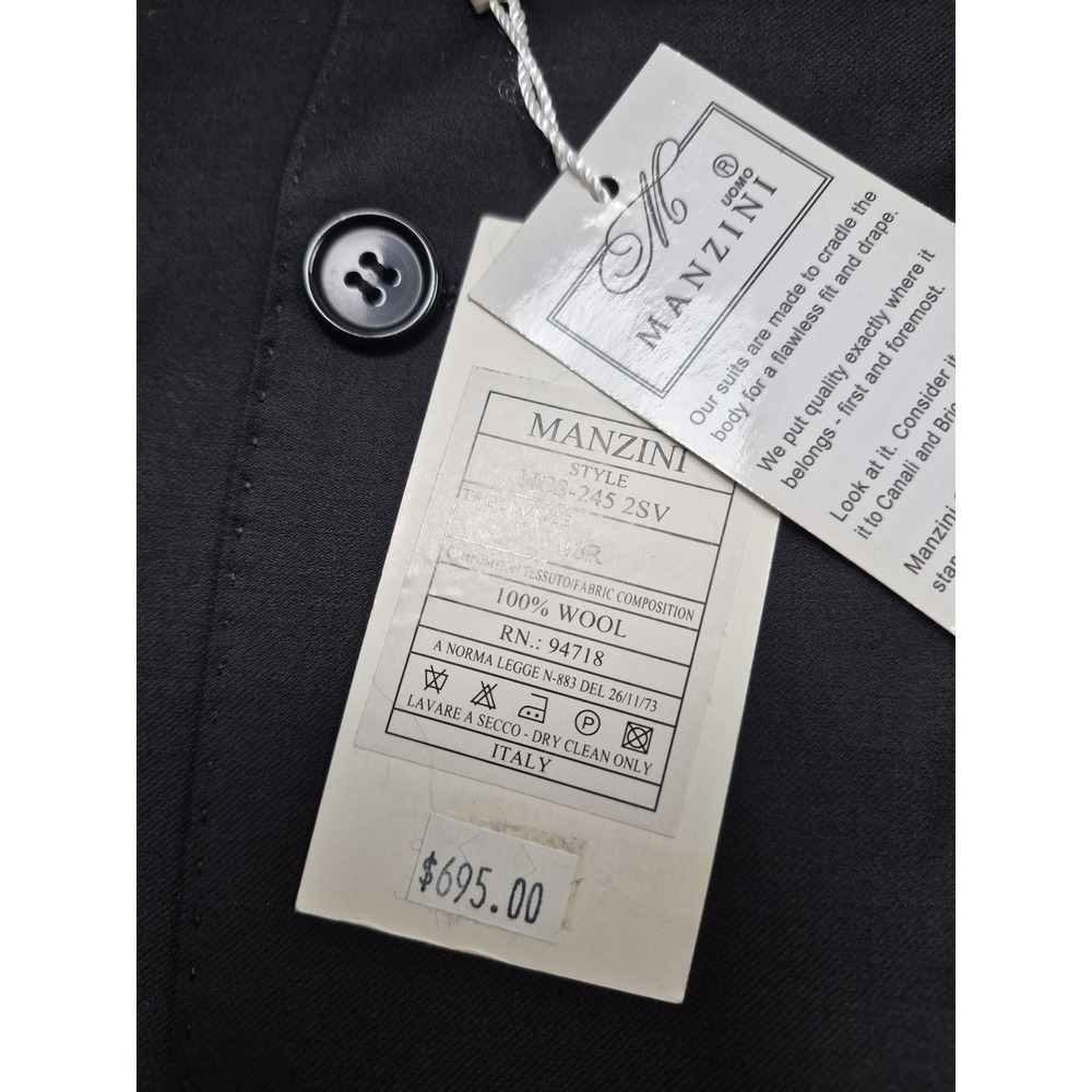 Manzini Suit Jacket Mens 40R Black Super 150s Wool Italy NWT Notch Lapel - Picture 3 of 16